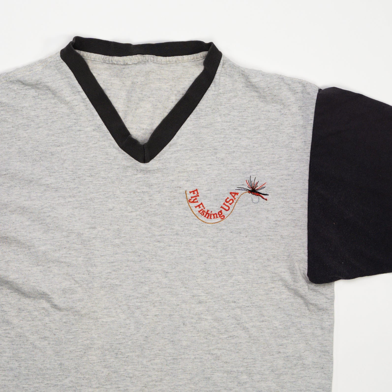 Vintage Fly Fishing USA V Neck Tee (M) | Rebalance Vintage.