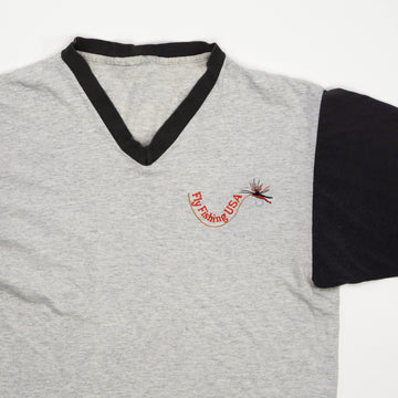 Vintage Fly Fishing USA V Neck Tee (M) | Rebalance Vintage.
