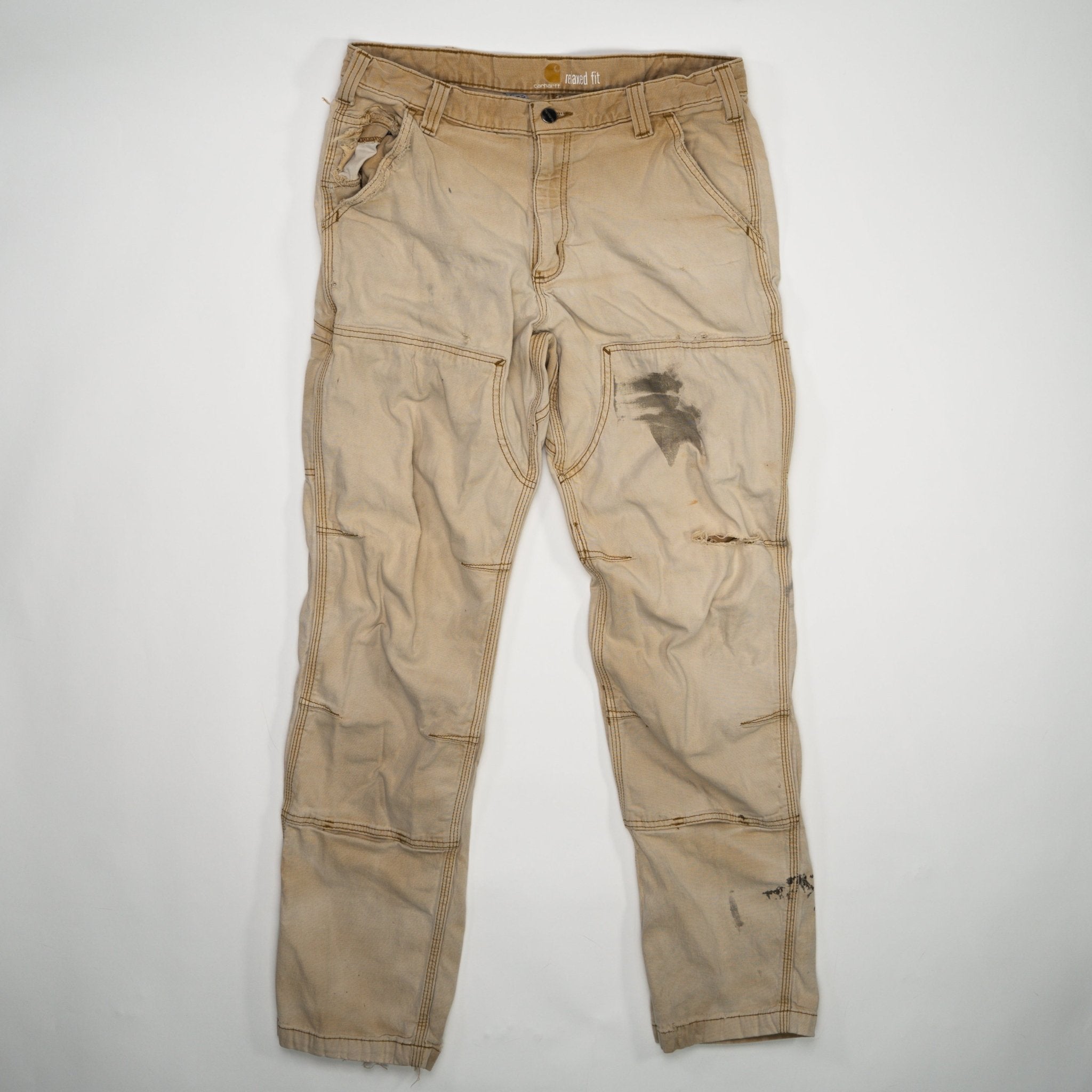 Vintage Beige Carhartt Relax Fit Double Knee Cargo Pants (34 x 34) | Rebalance Vintage.