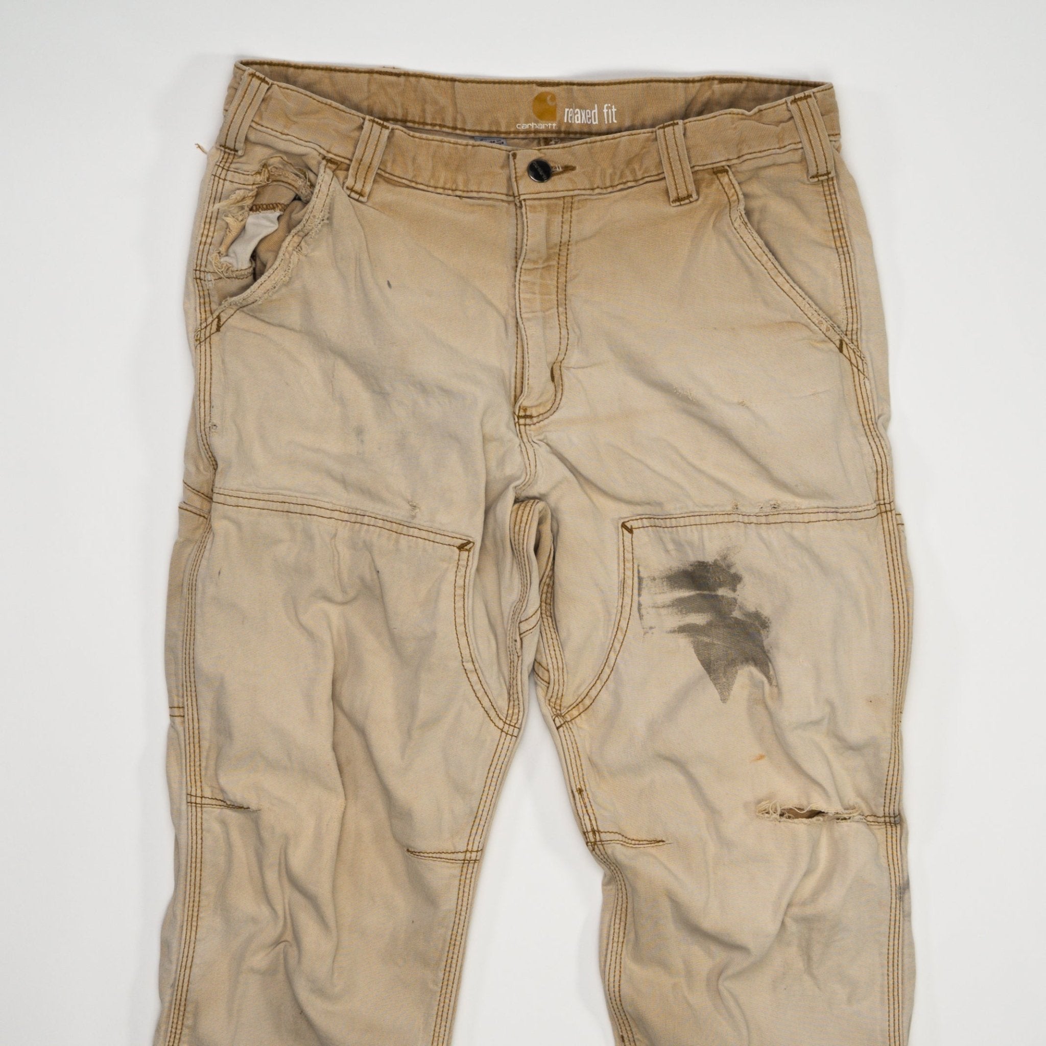 Vintage Beige Carhartt Relax Fit Double Knee Cargo Pants (34 x 34) | Rebalance Vintage.
