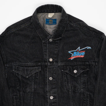 Vintage 90s Black Labatts Blue 'Rocks With You' Jean Jacket (L/XL) | Rebalance Vintage.
