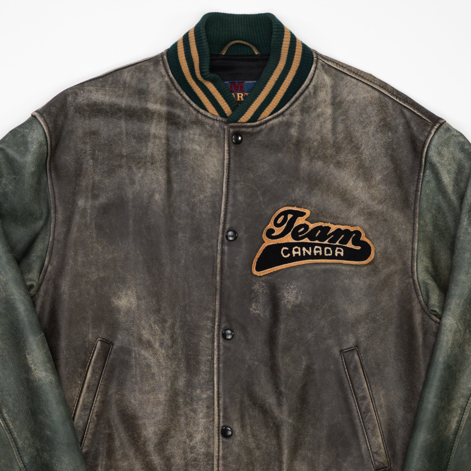 Vintage RARE Faded Brown + Green Team Canada Leather Varsity Jacket