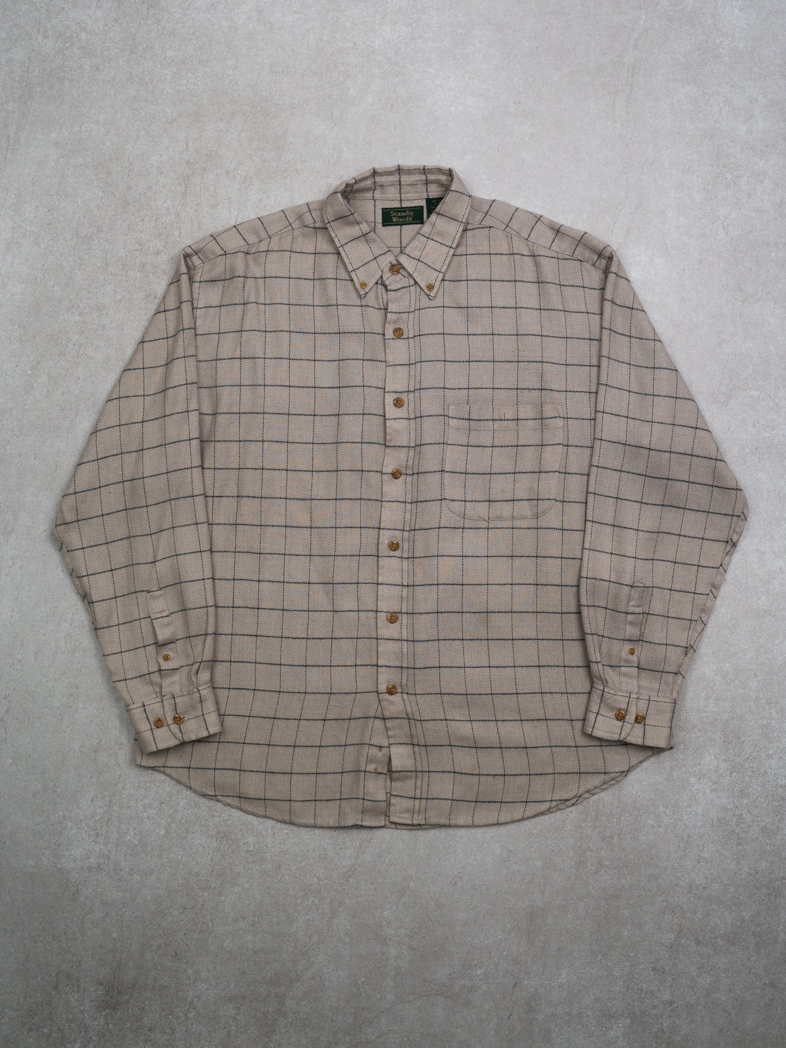 Vintage 80s Beige + Black Checkered Arcylic Button Up (XL)