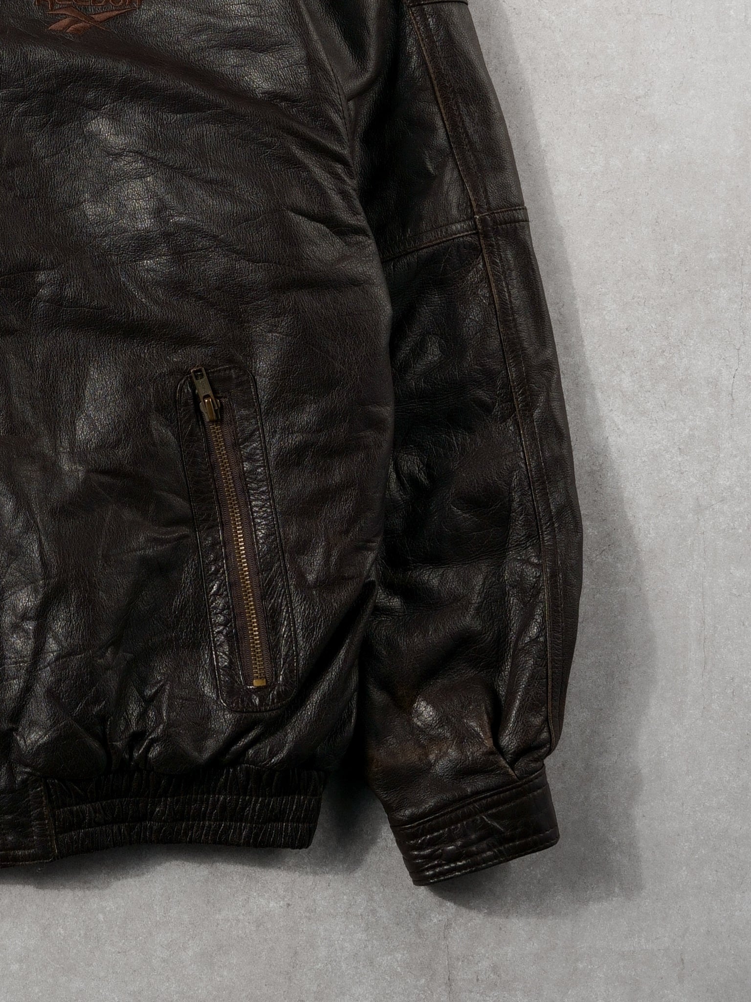 Vintage 90s Dark Brown Reebok Leather Jacket (L)