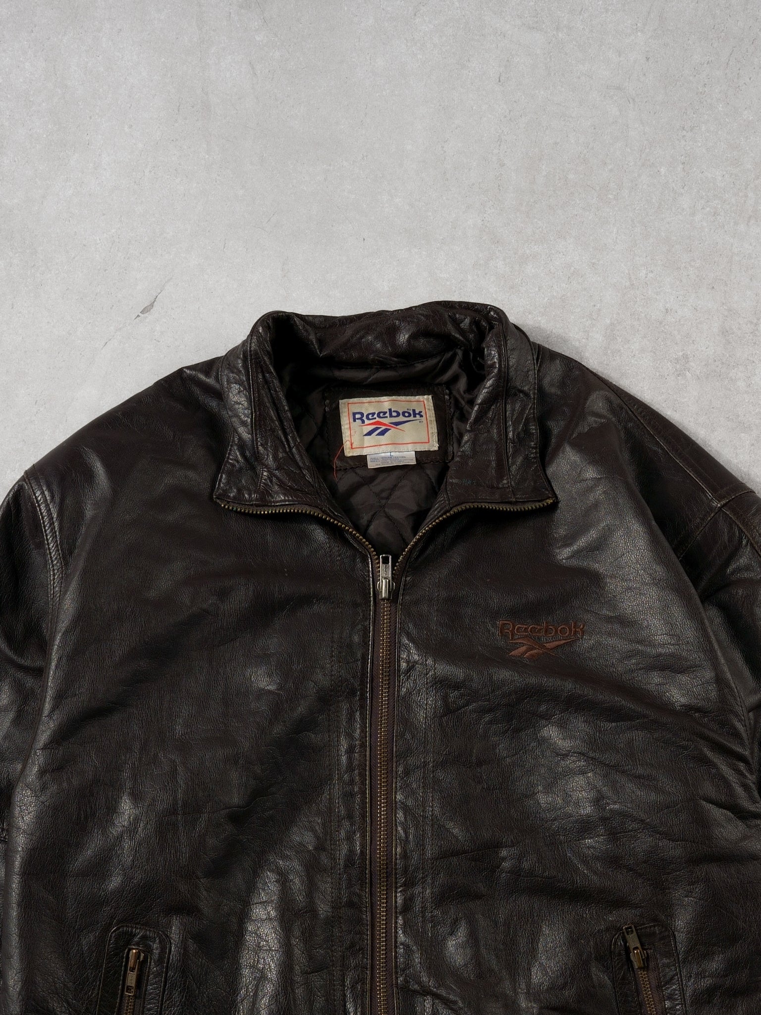 Vintage 90s Dark Brown Reebok Leather Jacket (L)