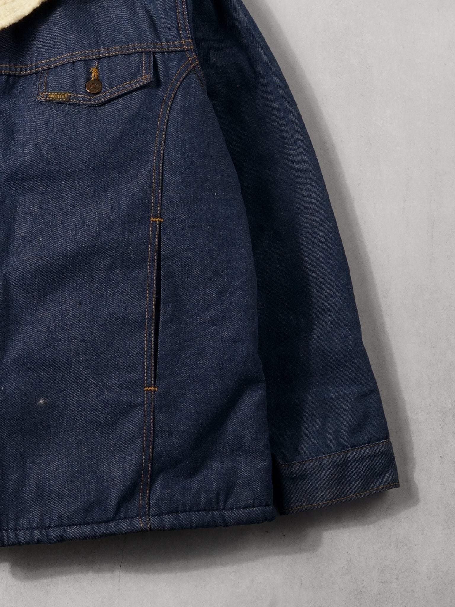 Vintage 70s Dark Blue Denim Sherpa Lined Jacket (L)