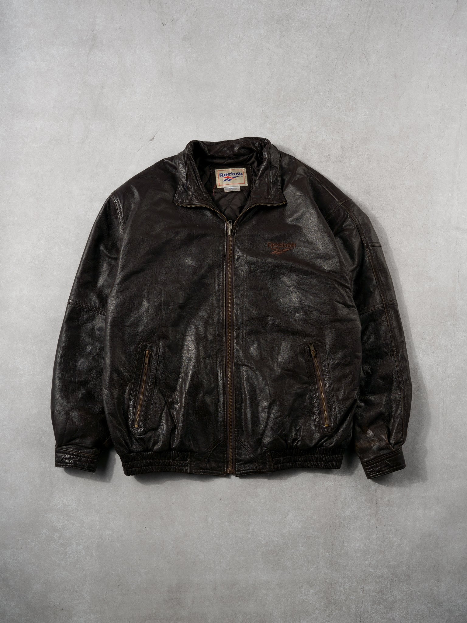 Vintage 90s Dark Brown Reebok Leather Jacket (L)