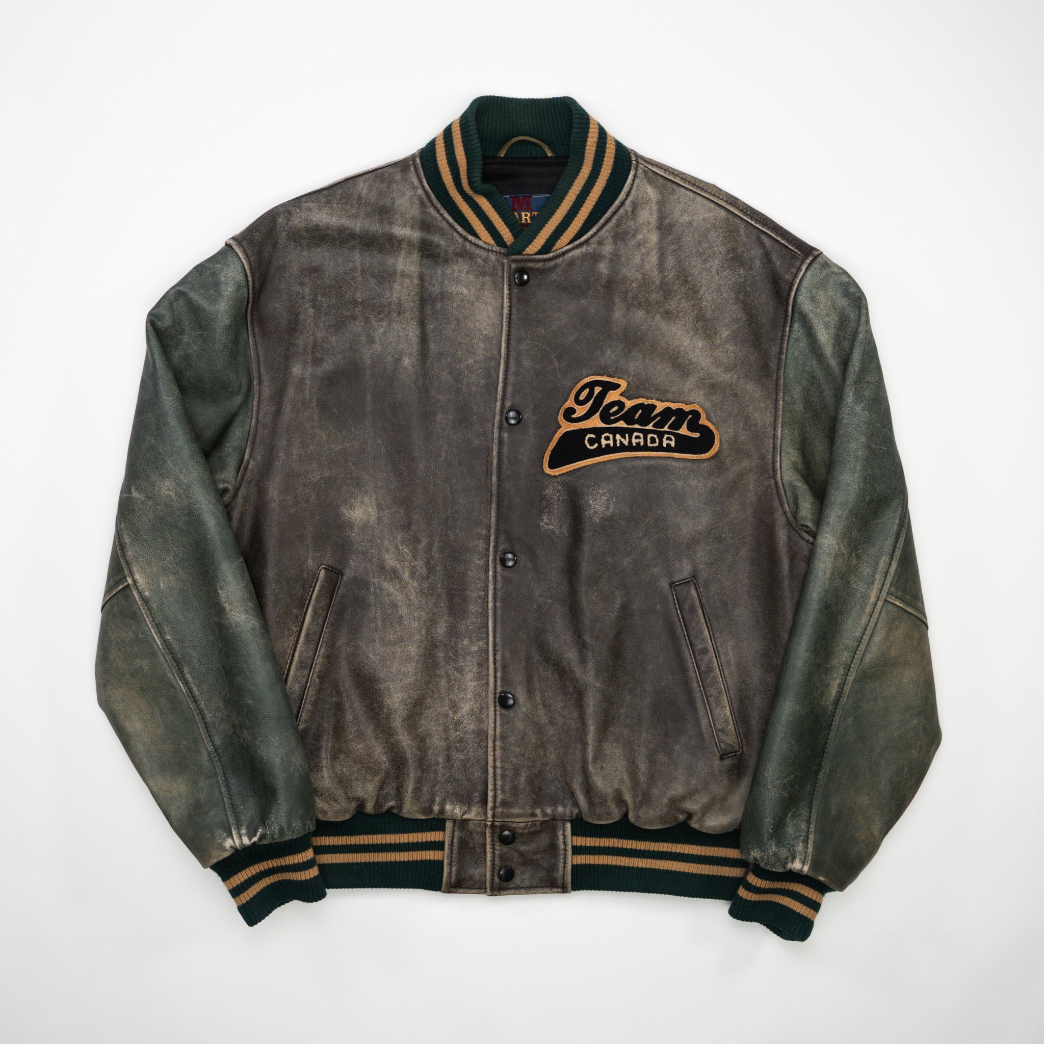 Vintage RARE Faded Brown + Green Team Canada Leather Varsity Jacket