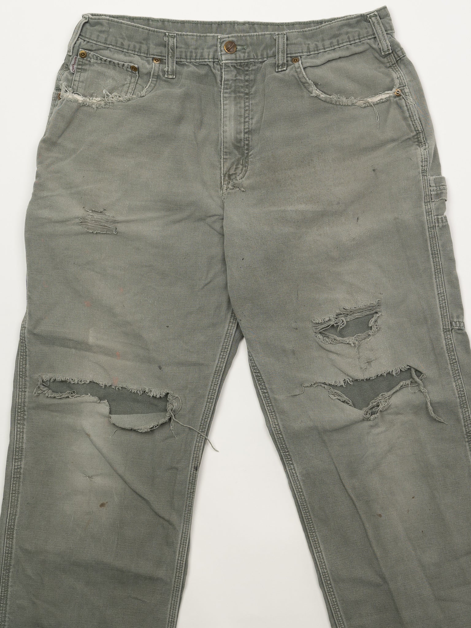 Vintage Ripped Washed Army Green Cargo Pants (36 x 30)
