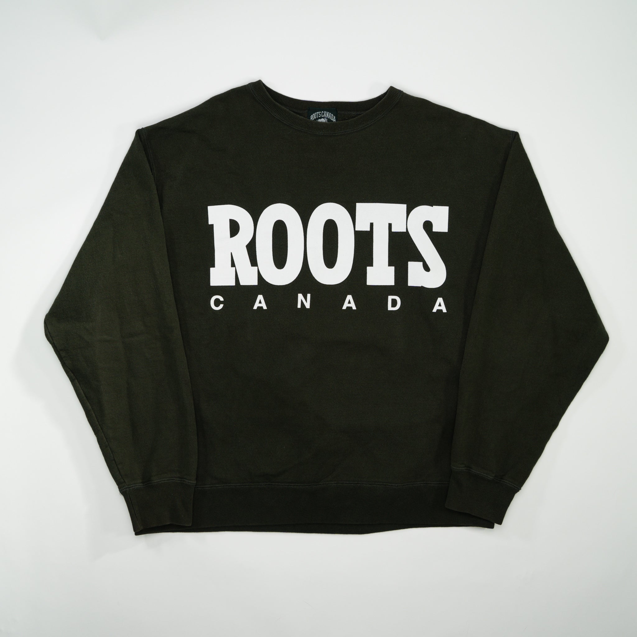 Vintage Moss Green Roots Canada Spell Out Crewneck (XL)