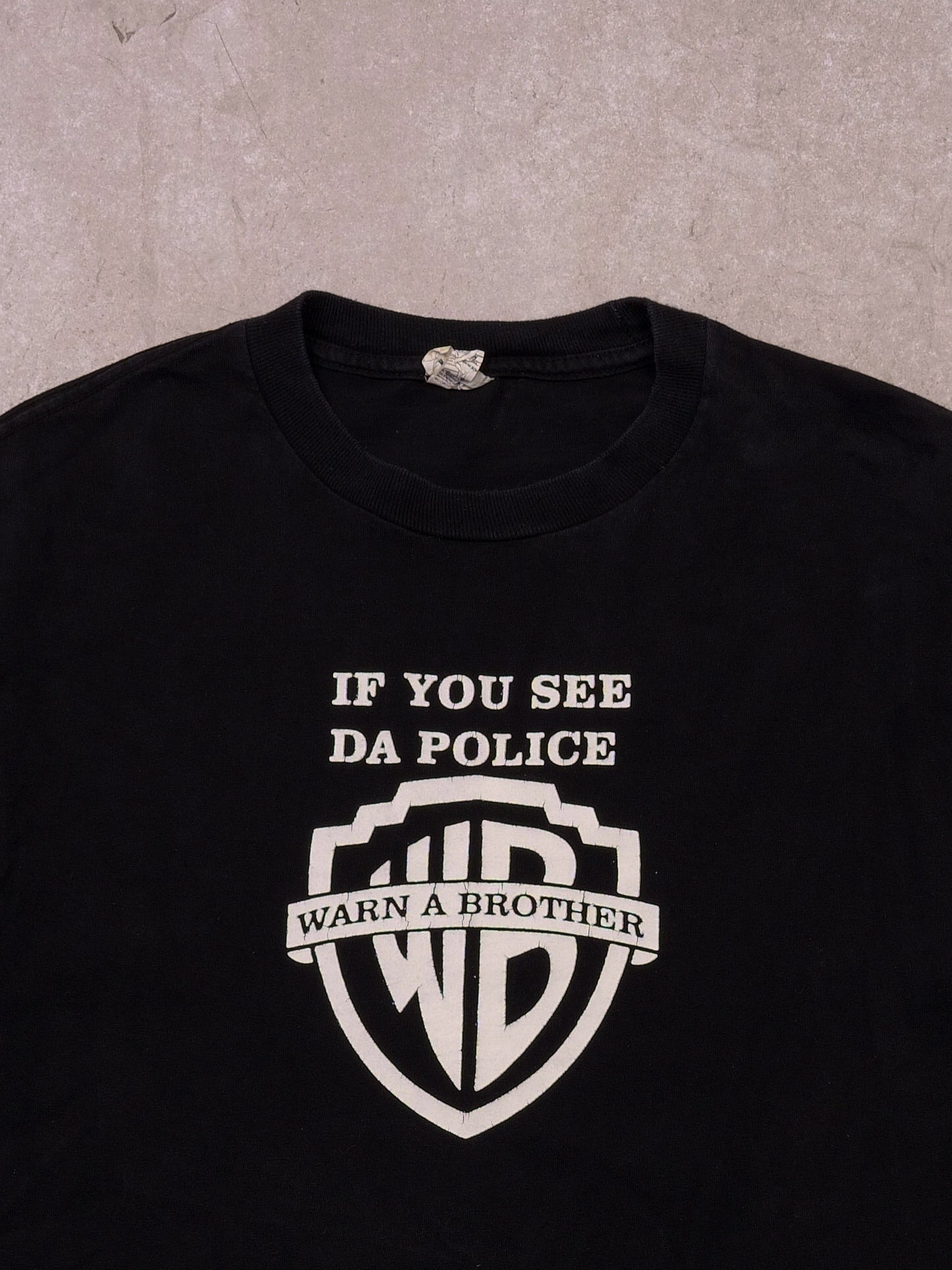 Vintage 90s Washed Black "If You See Da Police Warna A Brother" Graphic Tee (S)