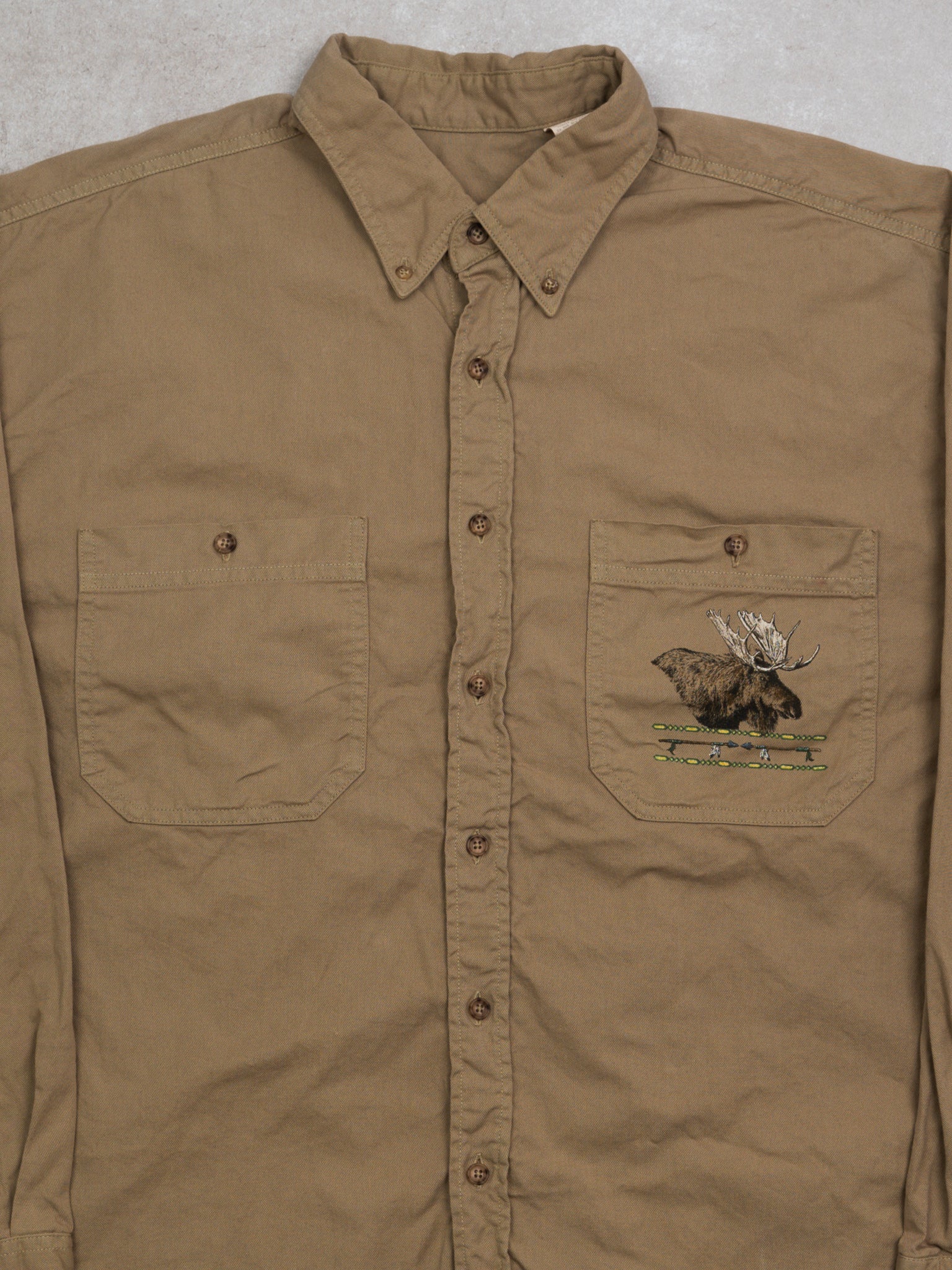 Vintage Beige Moose Canoe Wildnerness Button Up (XL)