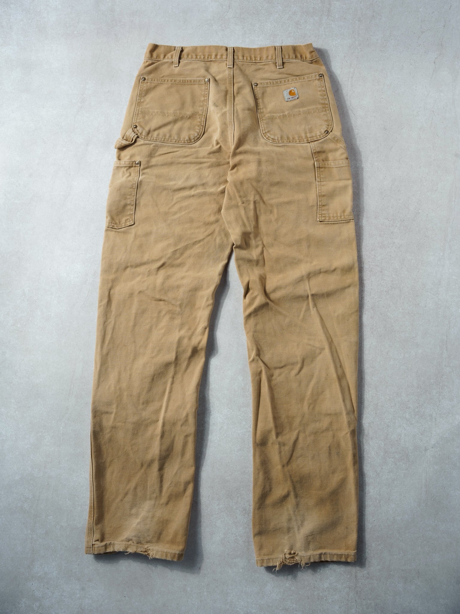 Vintage 90s Faded Khaki Dungeree Fit Carhartt Double Knee Carpenter Pants (34x35)