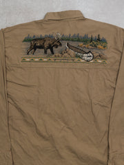 Vintage Beige Moose Canoe Wildnerness Button Up (XL)