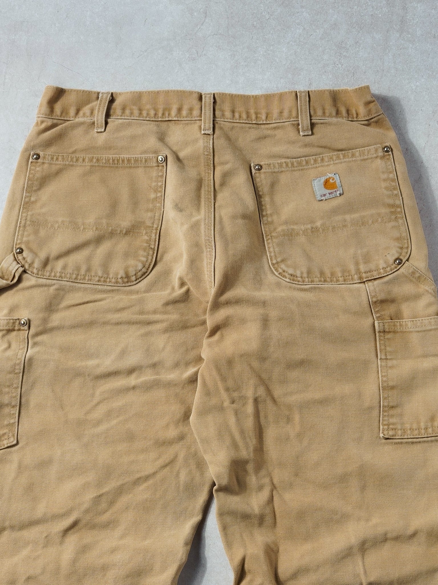 Vintage 90s Faded Khaki Dungeree Fit Carhartt Double Knee Carpenter Pants (34x35)