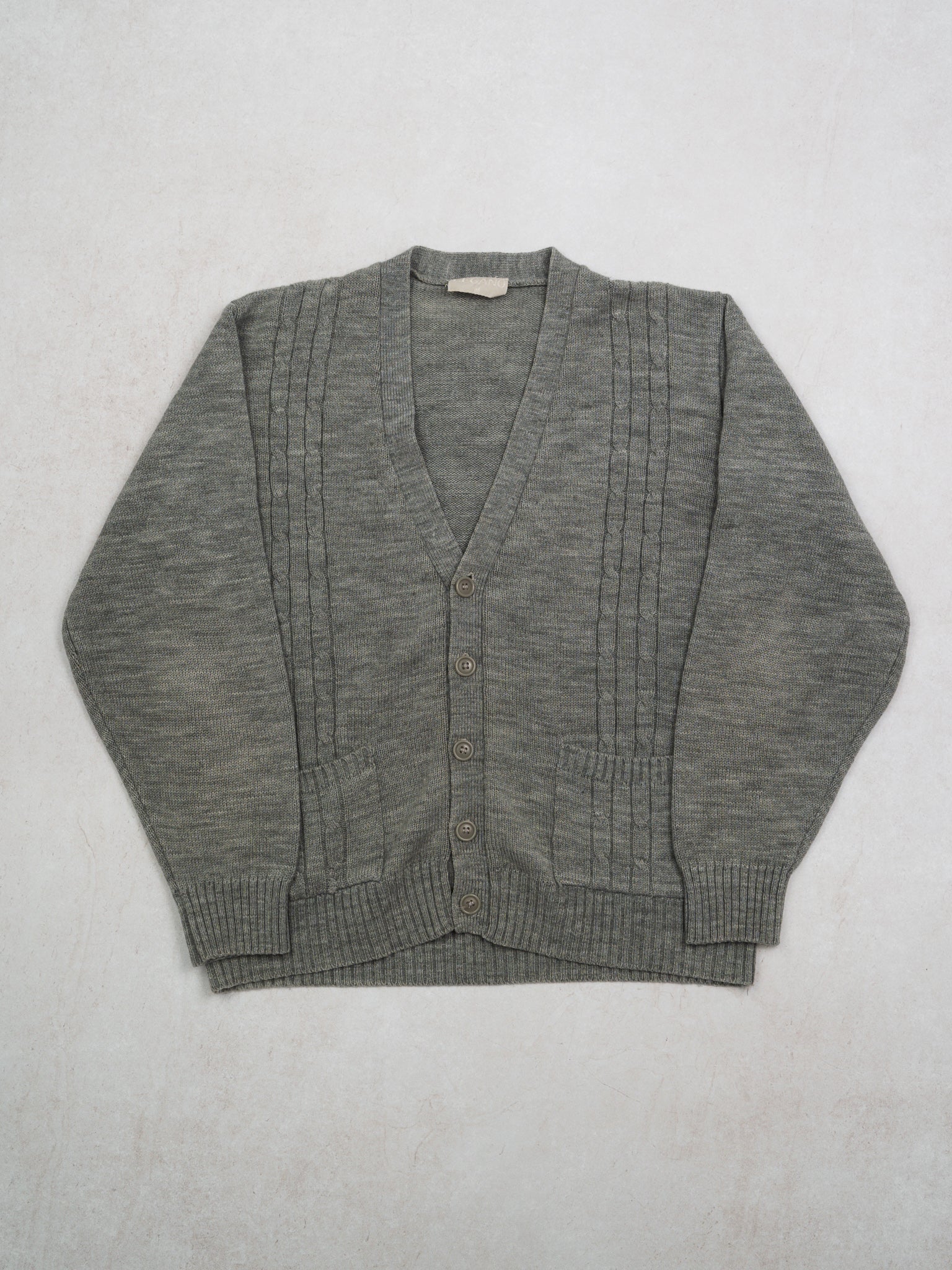 Vintage 80s Grey Knit Cardigan w/ Pockets (M)