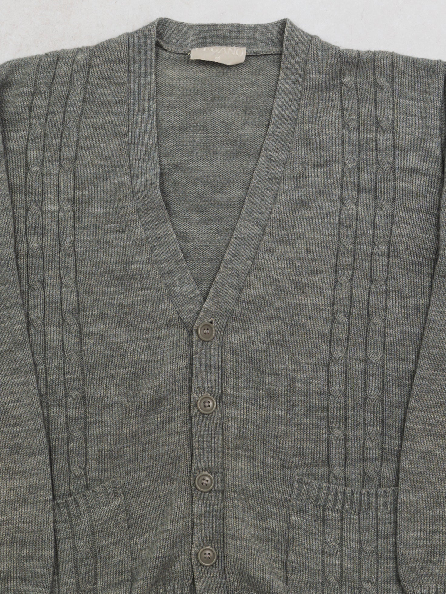 Vintage 80s Grey Knit Cardigan w/ Pockets (M)