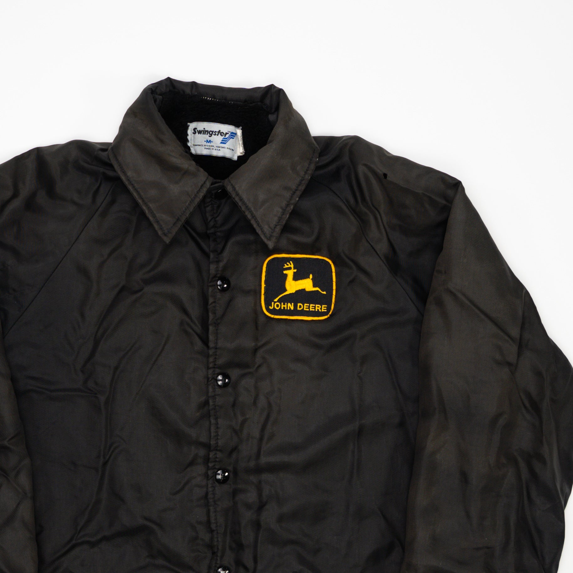 Vintage 70s Black John Deere Insulated Button Up Jacket (M) | Rebalance Vintage.