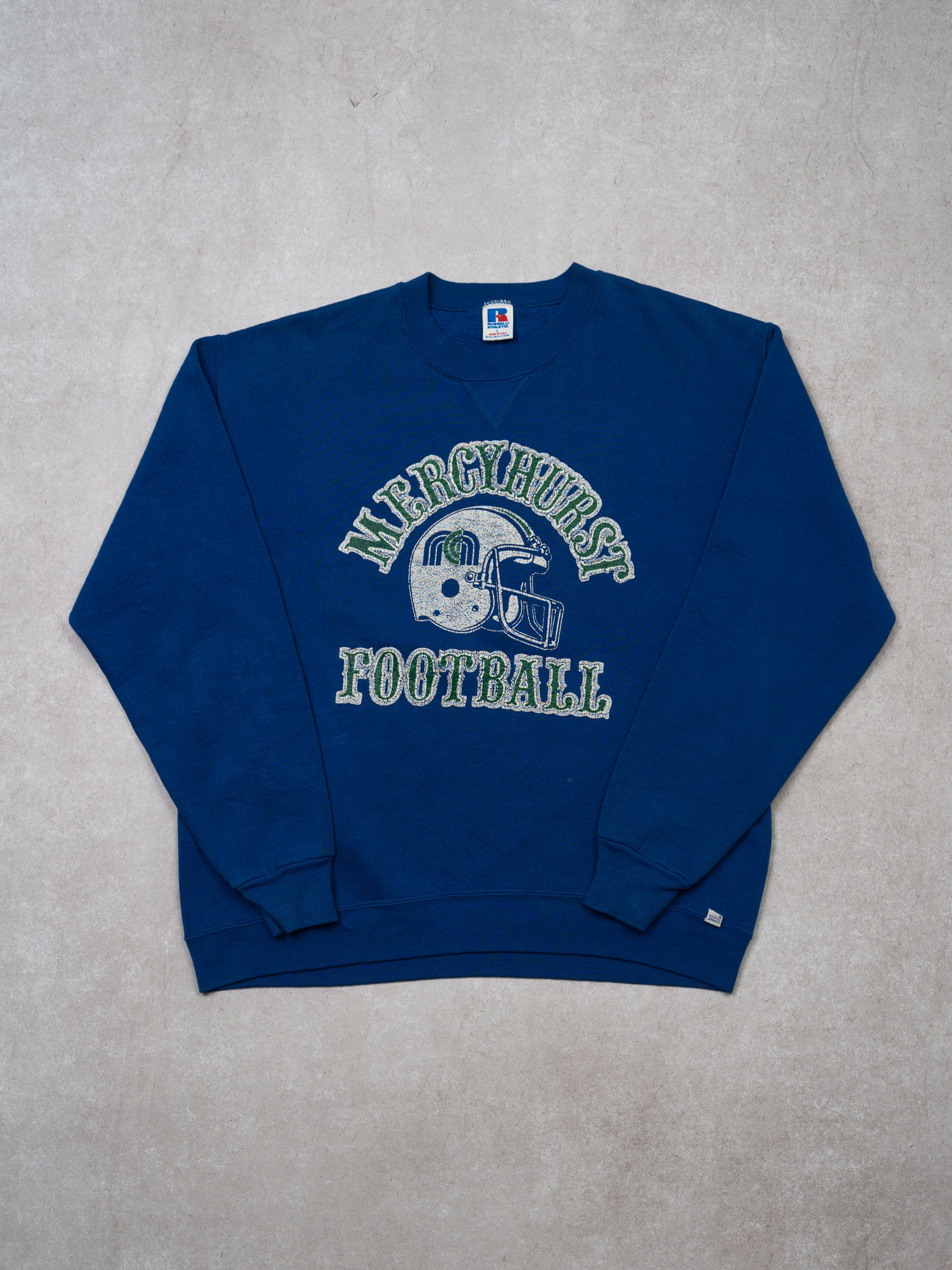 Vintage 90s Blue Mercy Hurst Football x Russell Crewneck