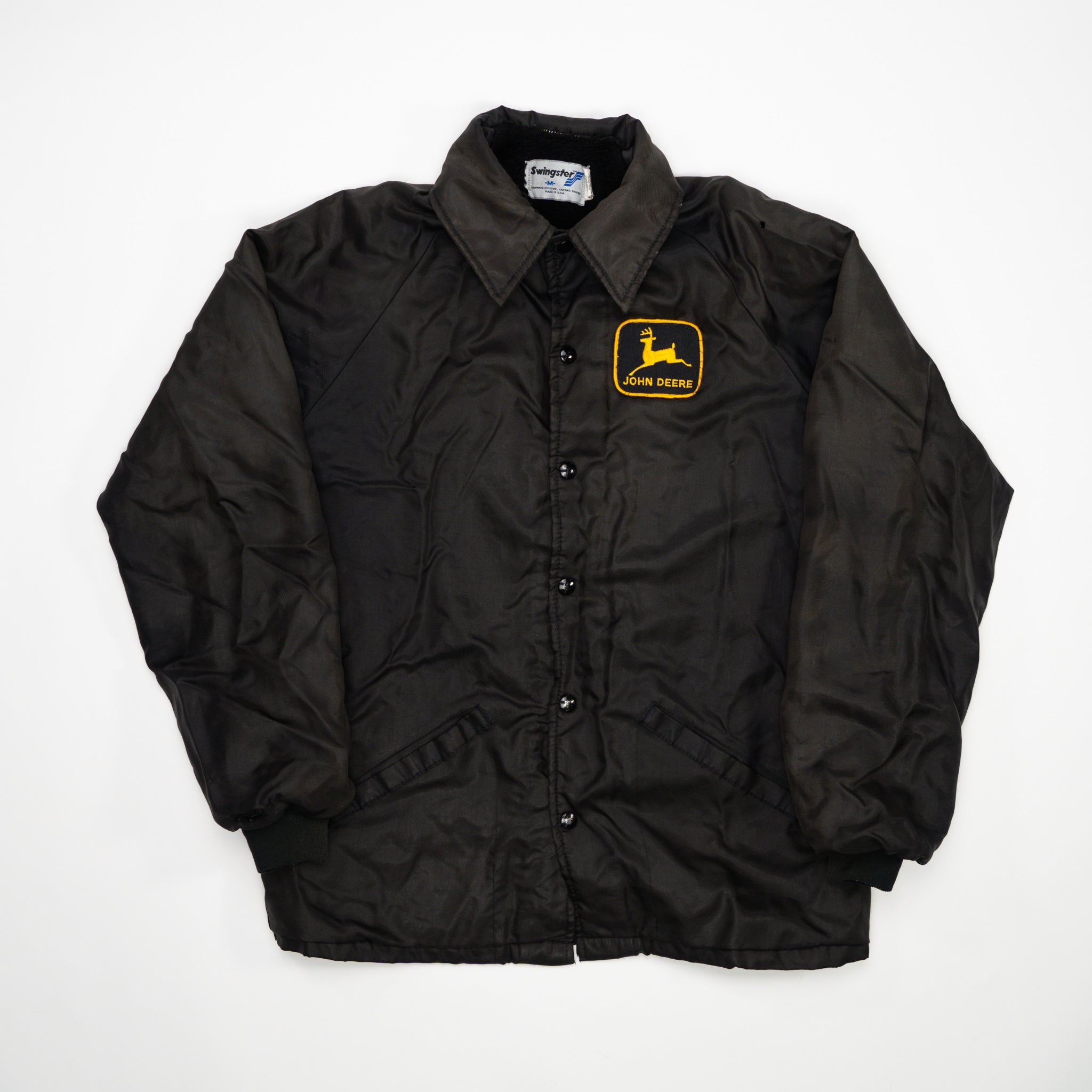 Vintage 70s Black John Deere Insulated Button Up Jacket (M) | Rebalance Vintage.