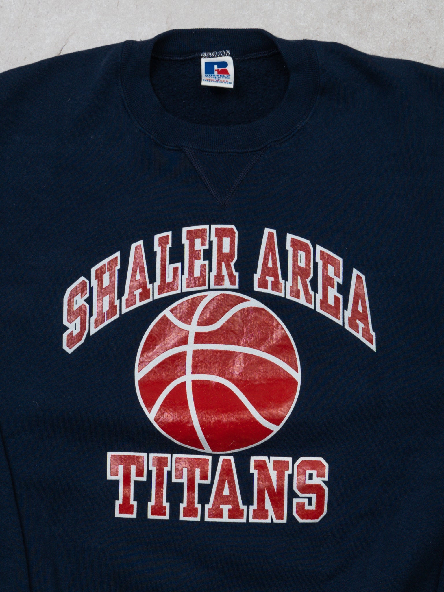 Vintage 90s Navy Shaler Area Titans x Russell Crewneck