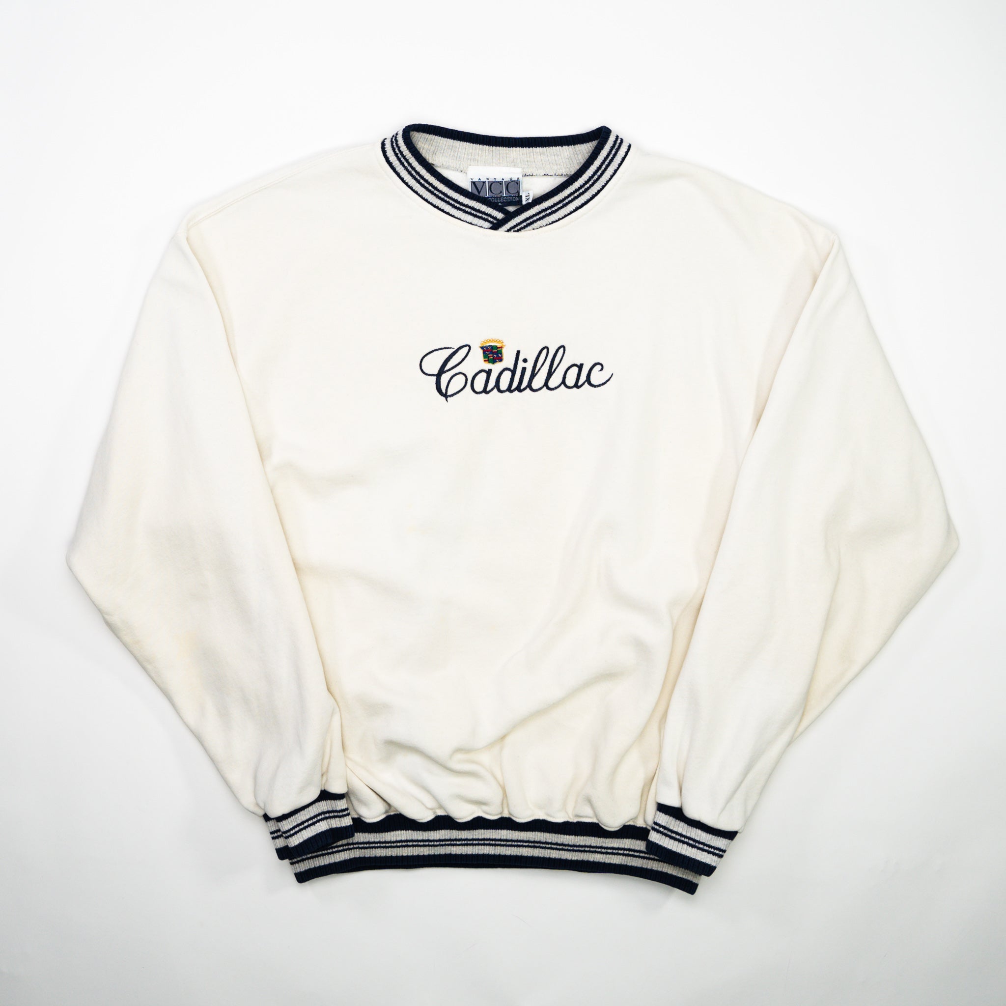 Vintage 90s Cream + Blue Cadillac Crewneck (L)