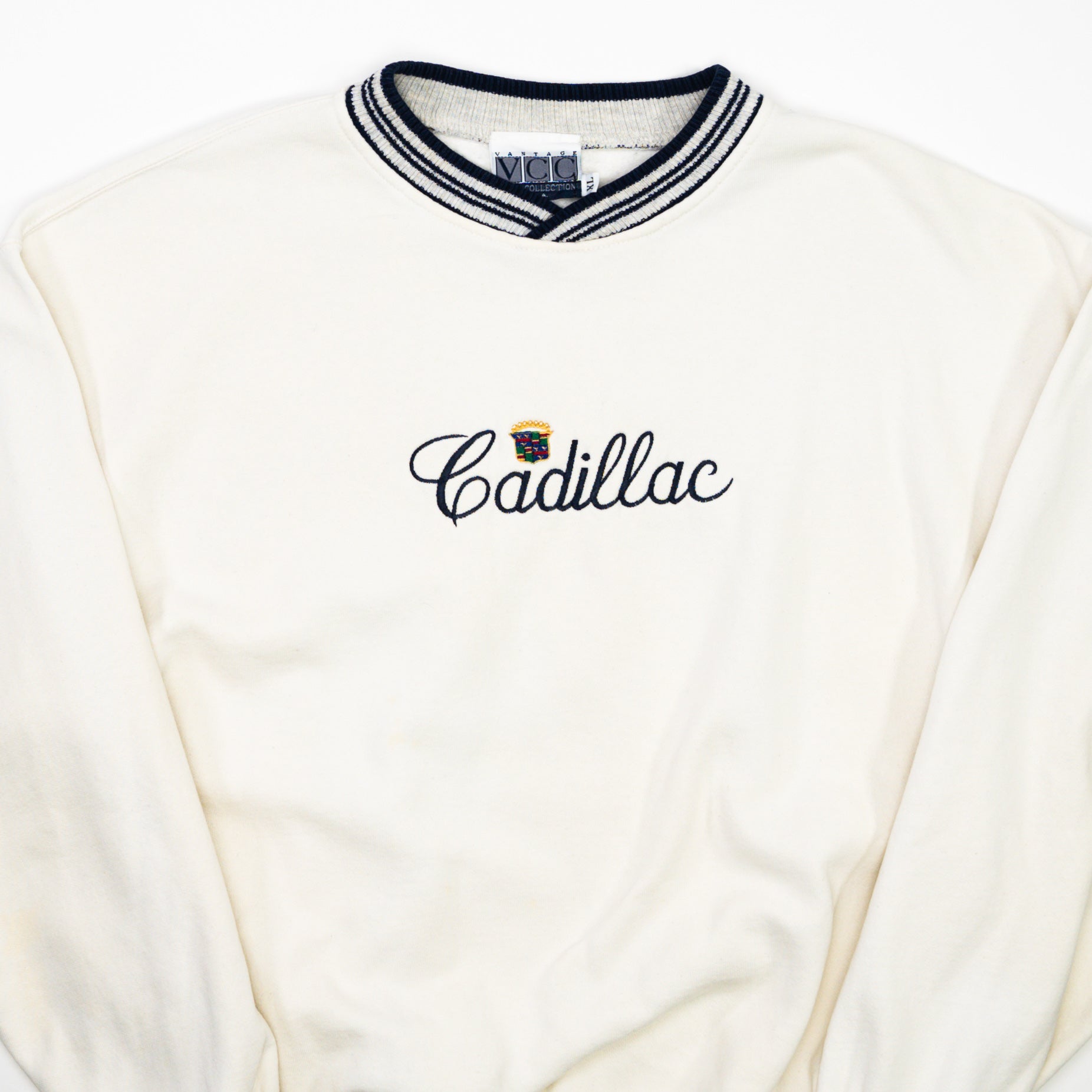 Vintage 90s Cream + Blue Cadillac Crewneck (L)