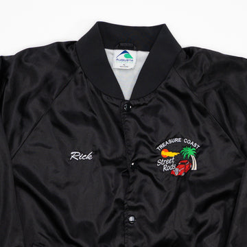 Vintage Black Treasure Coast Satin Bomber Jacket (L/XL) | Rebalance Vintage.