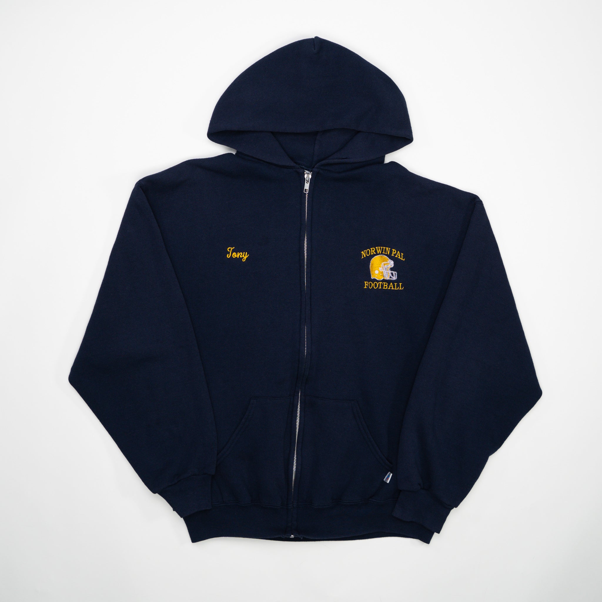 Vintage Navy Norwin Pal FootBall Russell Athletic Zip Up Sweater (M) | Rebalance Vintage.