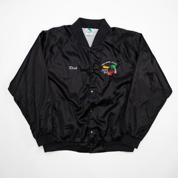 Vintage Black Treasure Coast Satin Bomber Jacket (L/XL) | Rebalance Vintage.
