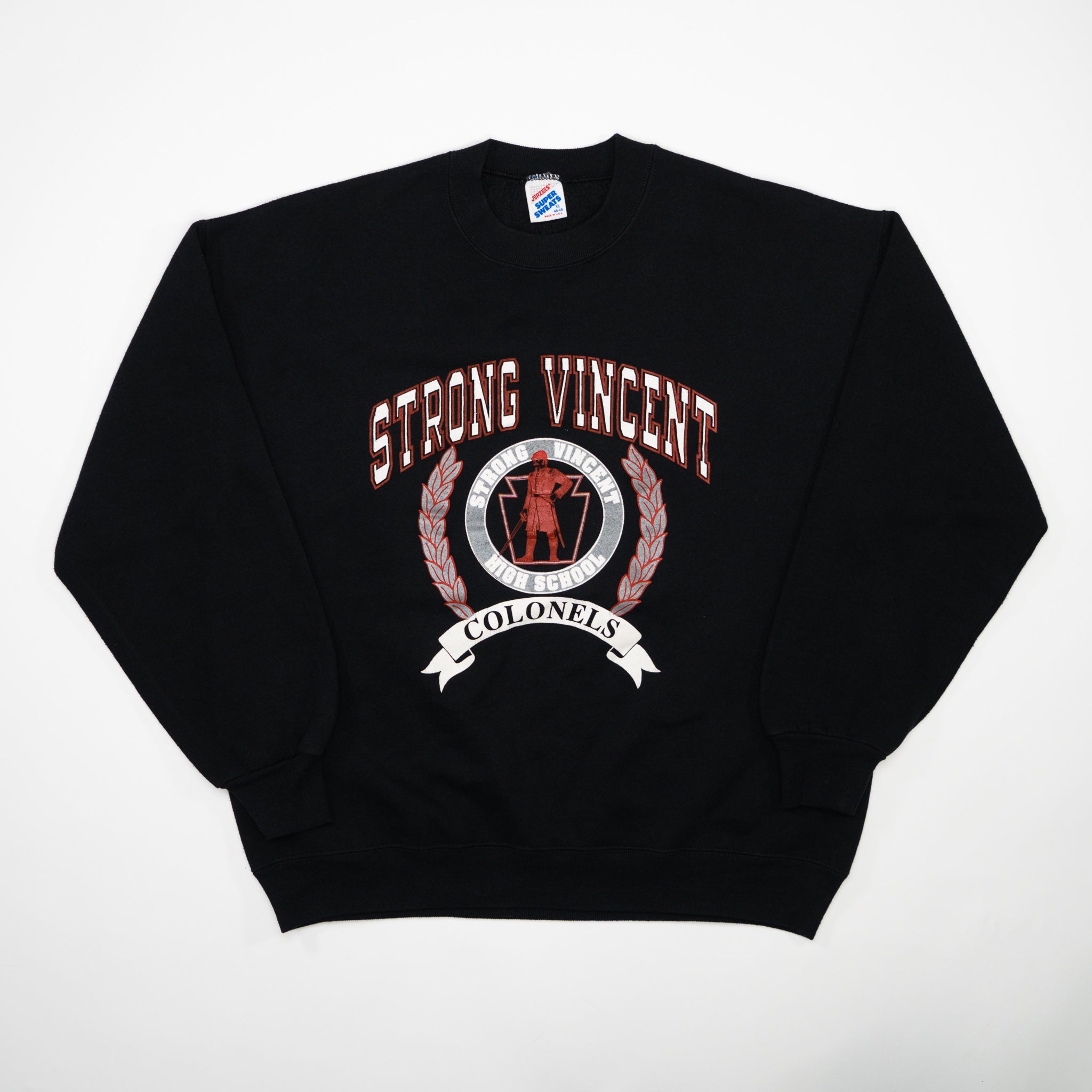 Vintage 90s Black Strong Vincent Colonels Crest Crewneck (L)