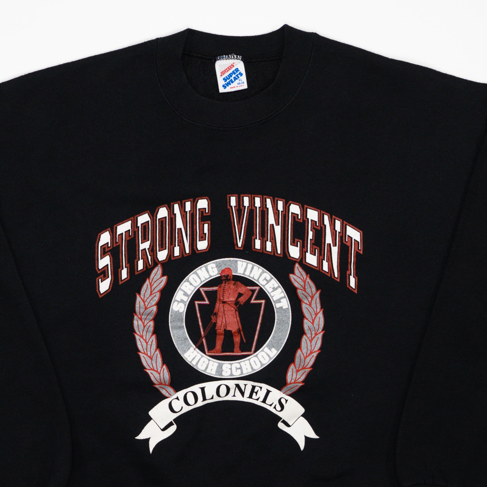 Vintage 90s Black Strong Vincent Colonels Crest Crewneck (L)