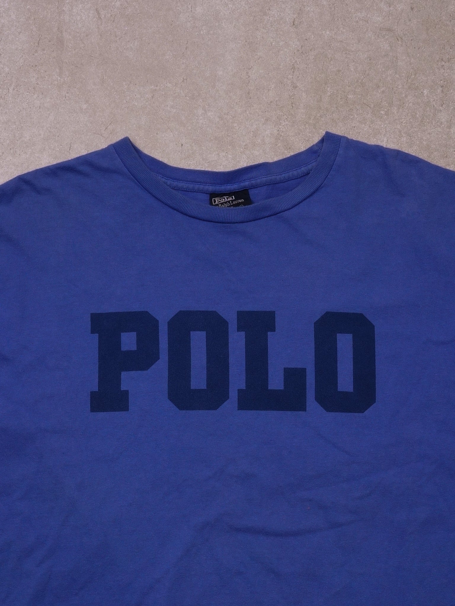 Vintage 90s Washed Royal Blue Polo Ralph Lauren Tee (M)