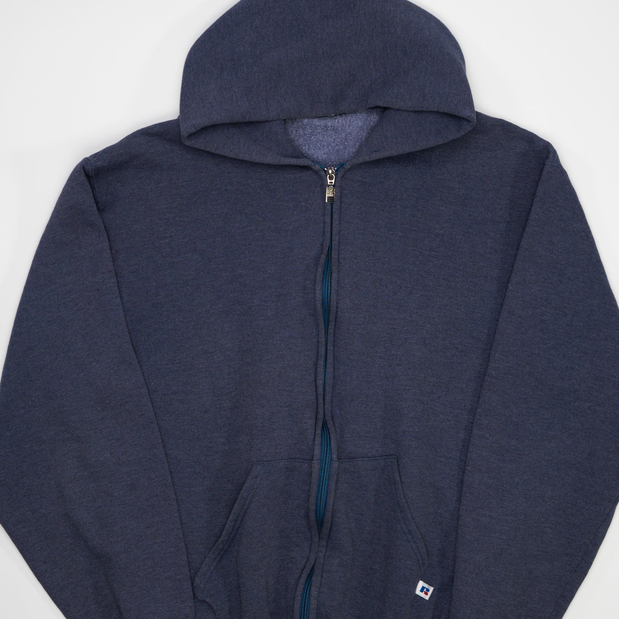 Vintage 90s Washed Blue Russell Athletics Zip Up Sweater (M) | Rebalance Vintage.