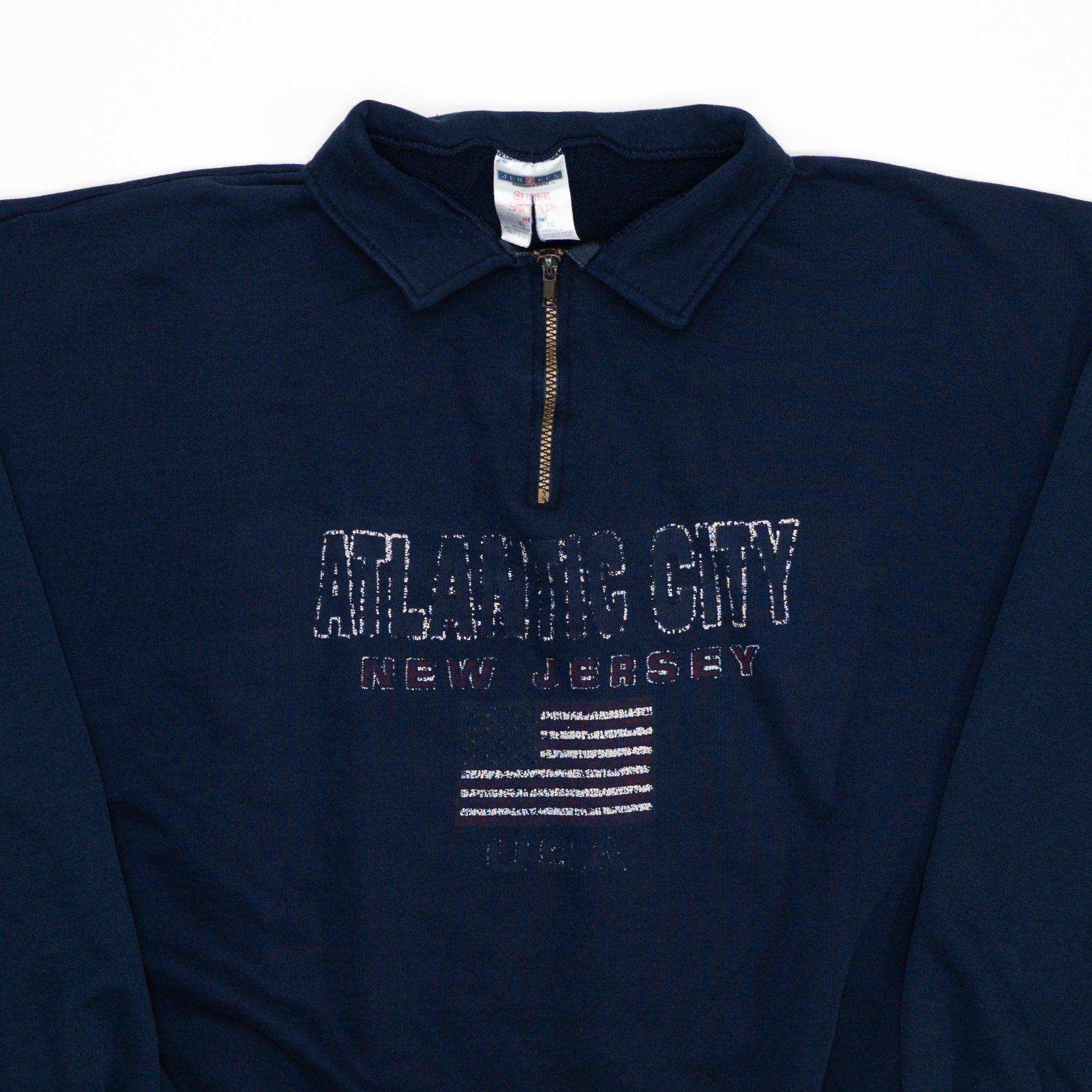 Vintage Blue Atlantic City New Jersey 1/4 Zip Sweater (L/XL) | Rebalance Vintage.