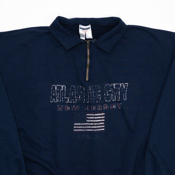 Vintage Blue Atlantic City New Jersey 1/4 Zip Sweater (L/XL) | Rebalance Vintage.