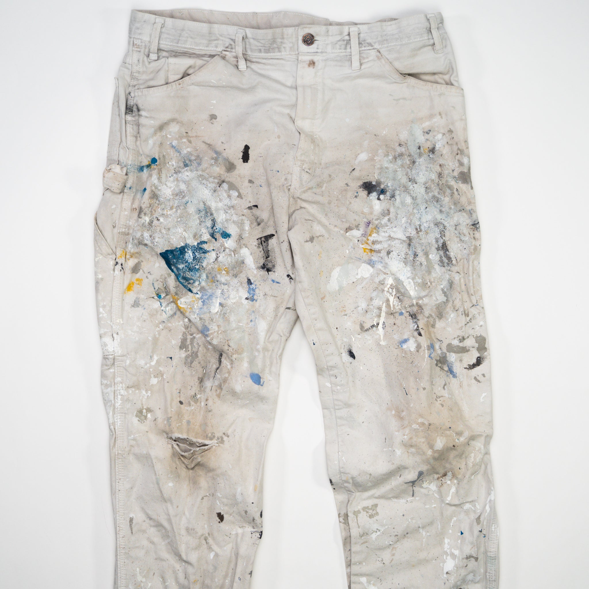 Vintage Light Beige Paint Splashed Dickies Cargo Pants (36 x 34)