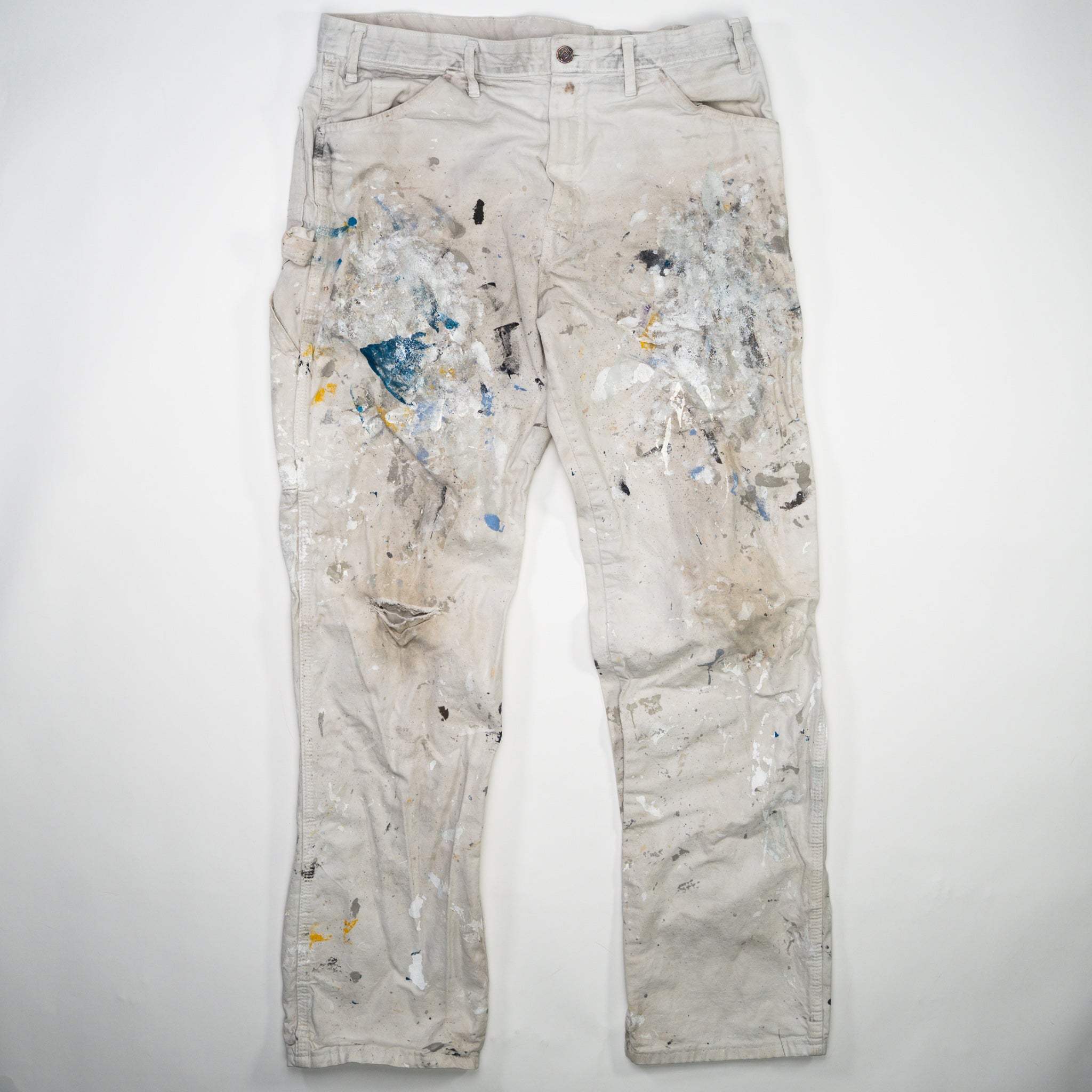 Vintage Light Beige Paint Splashed Dickies Cargo Pants (36 x 34)