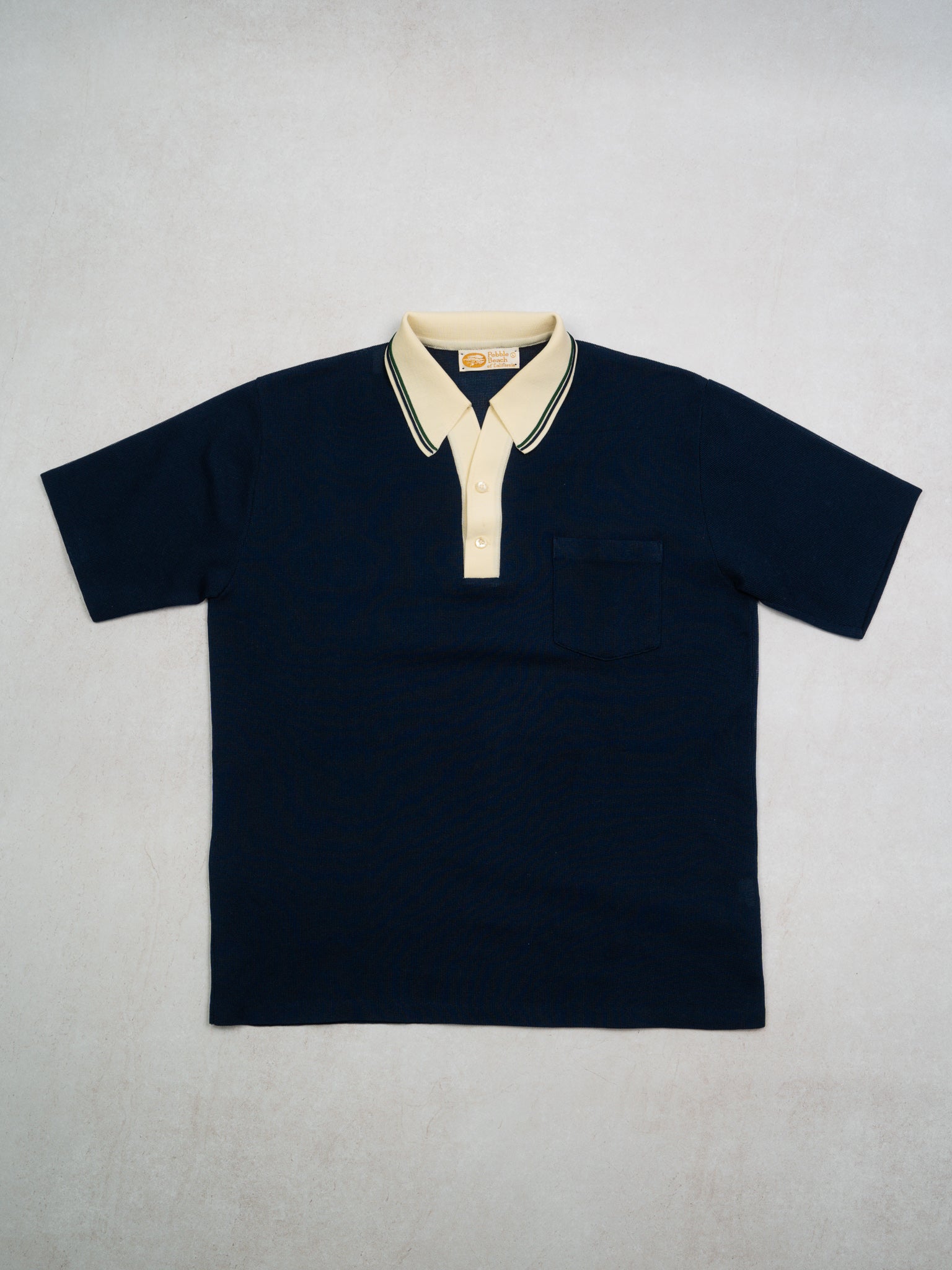 Vintage 70s Navy Pebble Beach Collared Shirt (M)