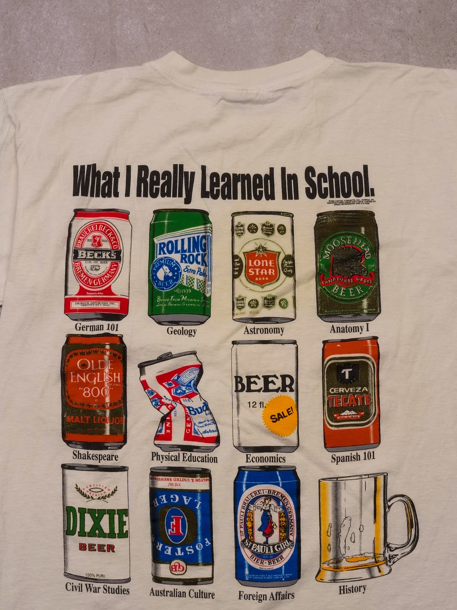 Vintage 90s "White What I Really Learned In School" Beer Tee (M/L)