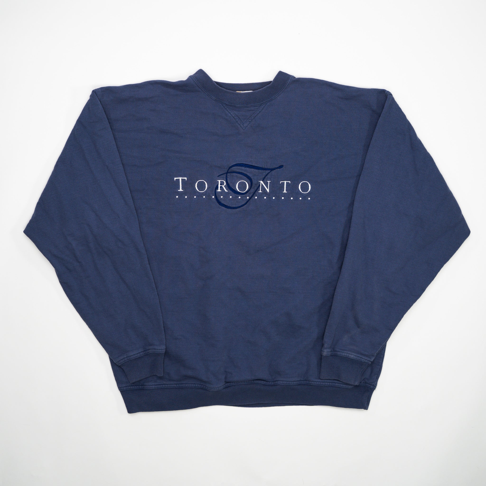 Vintage Washed Blue Toronto Spell Out Crewneck (L/XL) | Rebalance Vintage.