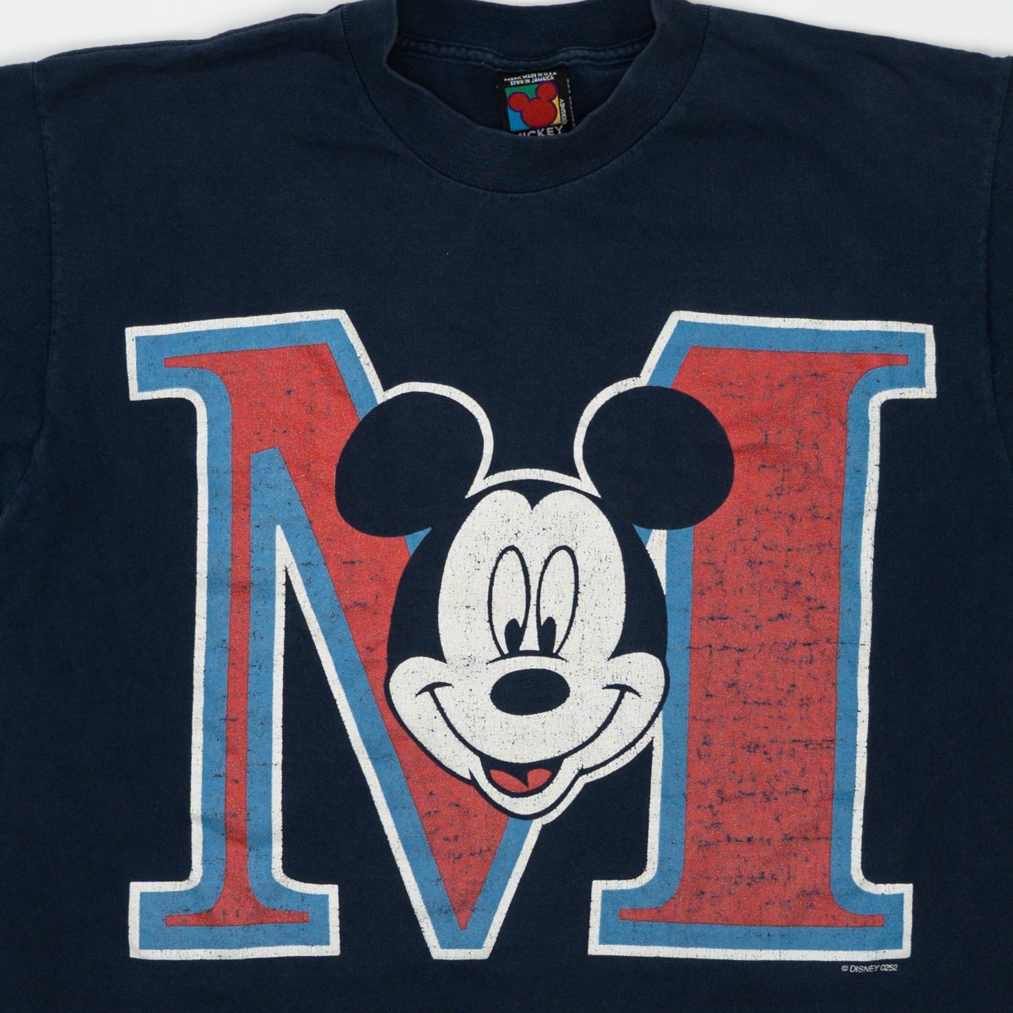 Vintage 90s Navy Mickey Mouse 'M' Cropped Tee (S/M)