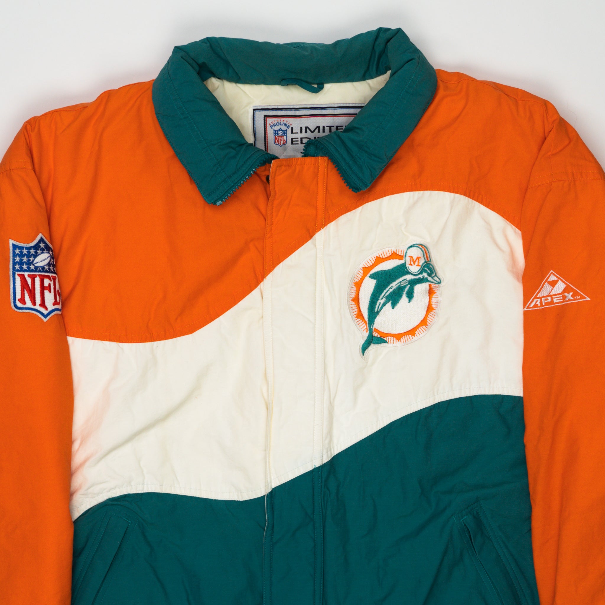 Vintage 90s Miami Dolphins Apex One NFL Bomber Jacket (L/XL) | Rebalance Vintage.