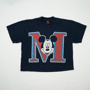 Vintage 90s Navy Mickey Mouse 'M' Cropped Tee (S/M)