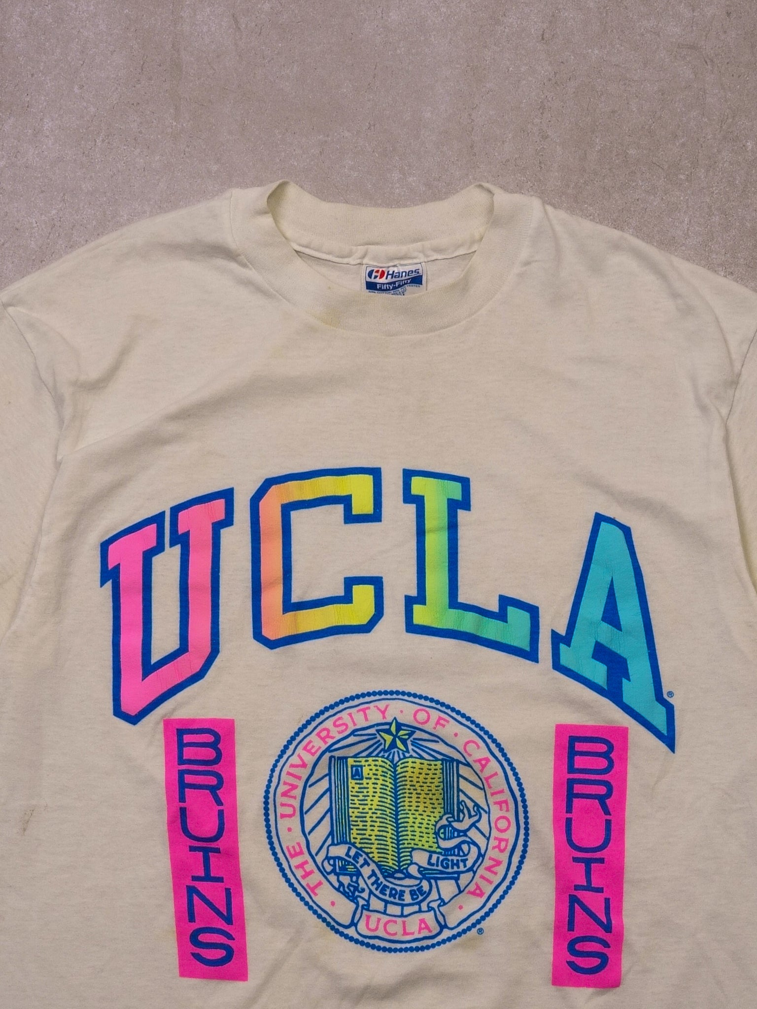Vintage 90s Rainbow UCLA Bruins "Let There Be Light" Emblem Graphic Tee (M)