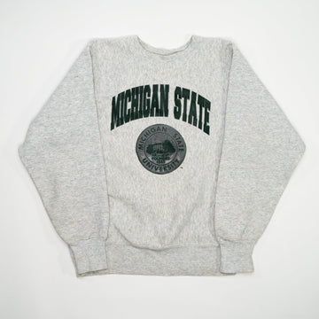 Vintage Grey + Green Michigan State Spell Out Crewneck (S/M) | Rebalance Vintage.