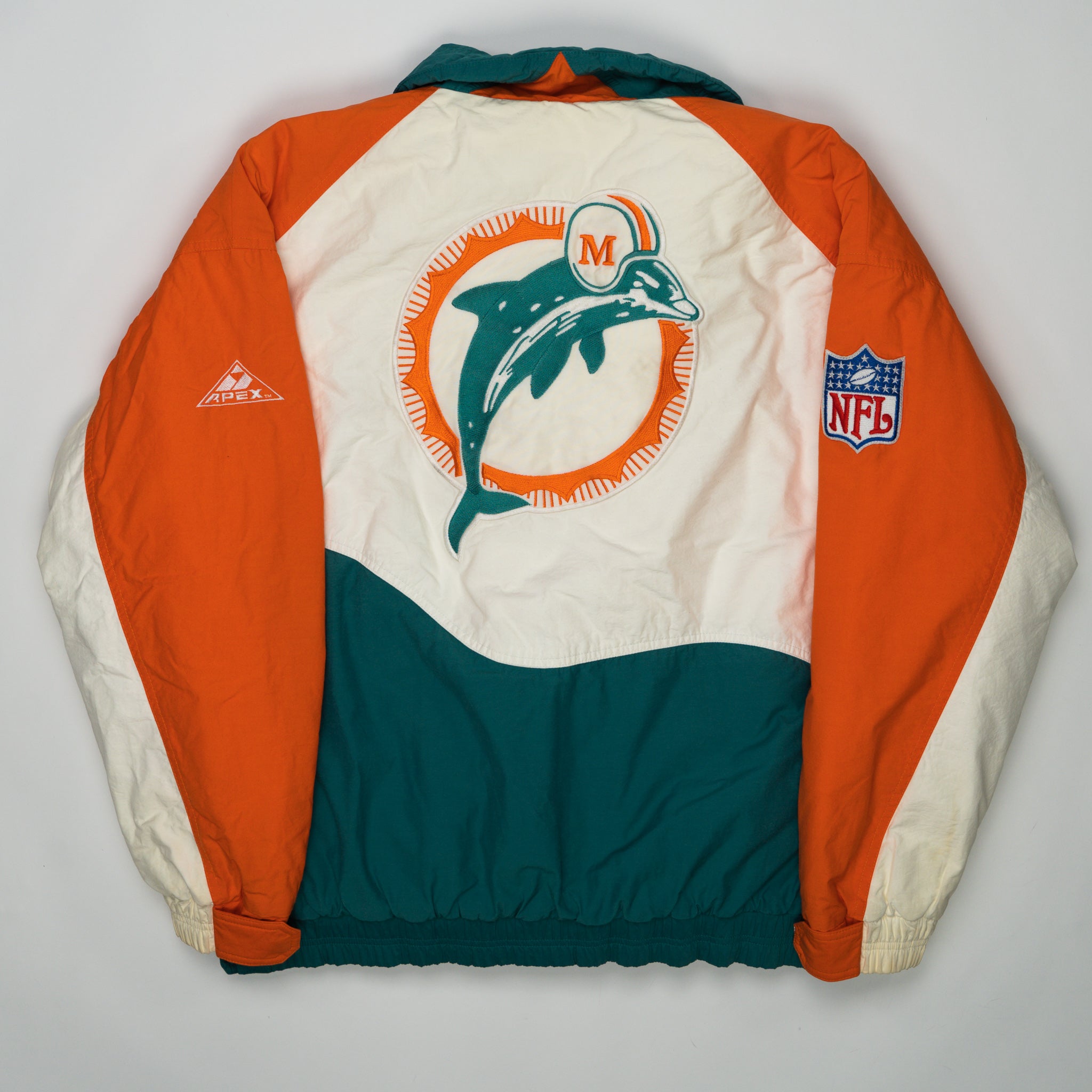 Vintage 90s Miami Dolphins Apex One NFL Bomber Jacket (L/XL) | Rebalance Vintage.