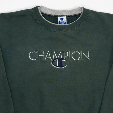 Vintage 90s Washed Green Champion Spell Out Crewneck (L) | Rebalance Vintage.