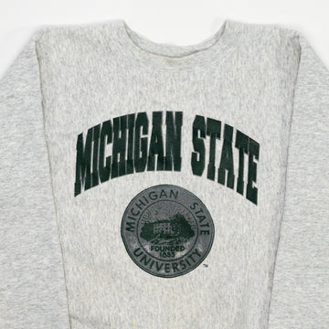 Vintage Grey + Green Michigan State Spell Out Crewneck (S/M) | Rebalance Vintage.