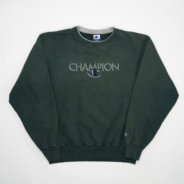 Vintage 90s Washed Green Champion Spell Out Crewneck (L) | Rebalance Vintage.